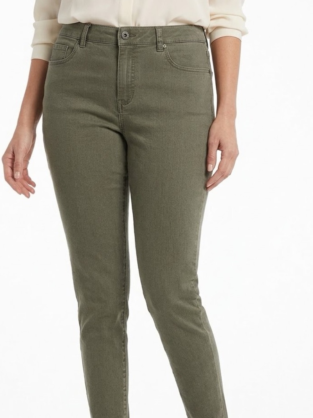 CHICO’S Stretchy Olive Green Slim Cropped Ankle Jeans